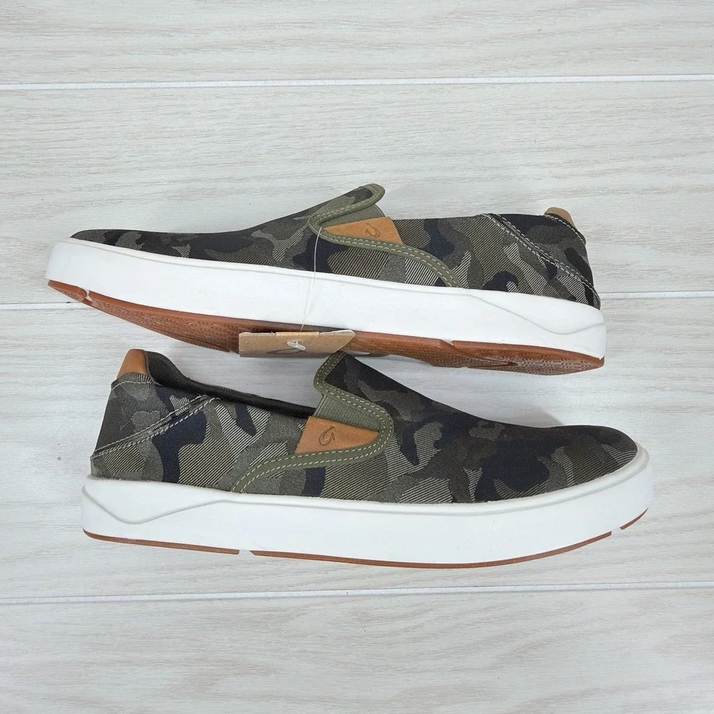 OluKai Lae'ahi Pa'i Slip On Shoes Men's 10 Husk Ke Au Camo Canvas Sneakers NWT